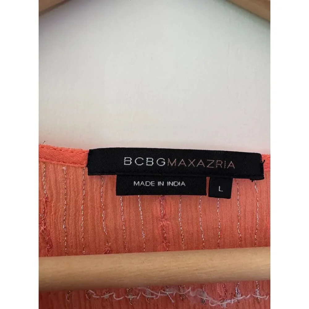BCBGMaxAzria Orange Silk Chiffon V-Neck Blouse with Sequins Detail Size Large - Picture 6 of 6